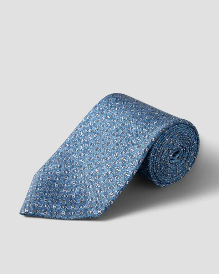 Men Geometric Print Silk Tie Blue Eton Ties