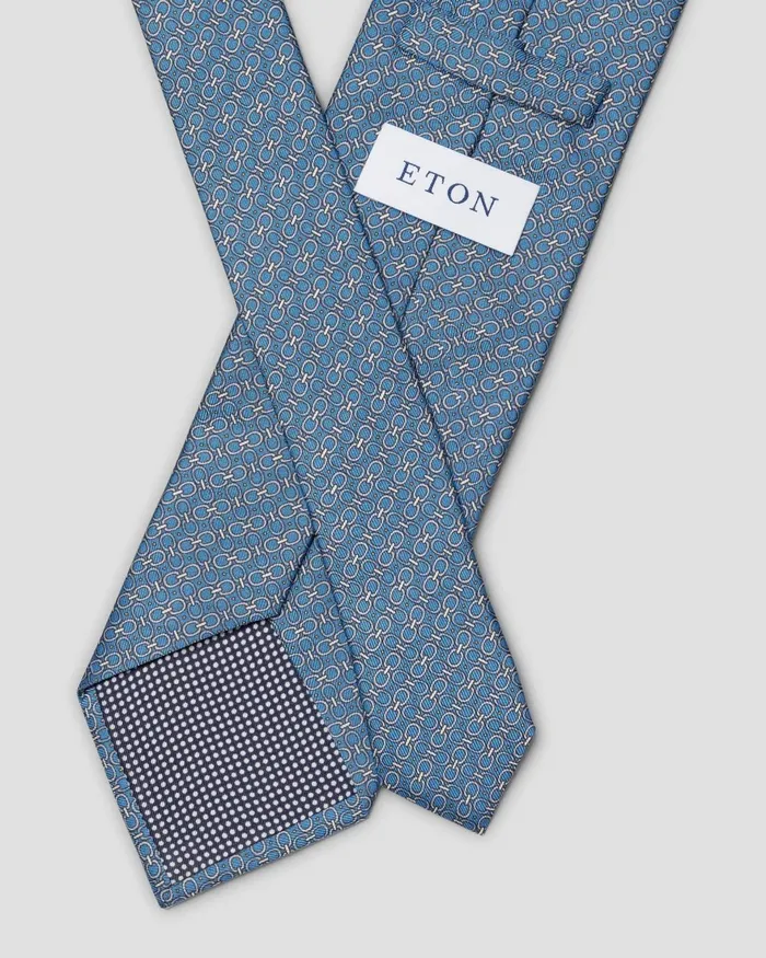 Men Geometric Print Silk Tie Blue Eton Ties Men Geometric Print Silk Tie Blue Eton Ties