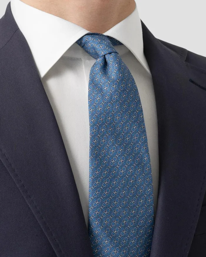 Men Geometric Print Silk Tie Blue Eton Ties Men Geometric Print Silk Tie Blue Eton Ties