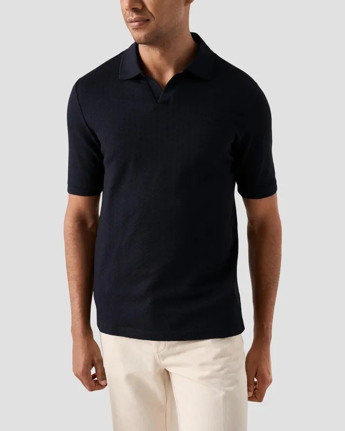 Men Jacquard Polo Shirt Blue Eton Casual Shirts