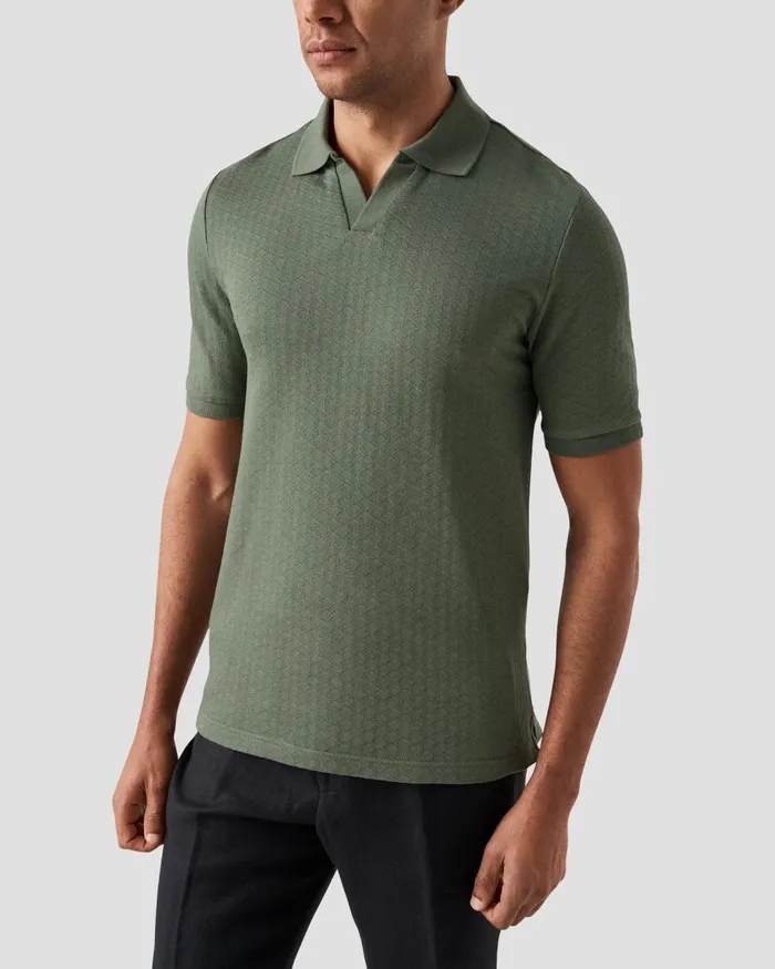 Men Jacquard Polo Shirt Green Eton Knitwear