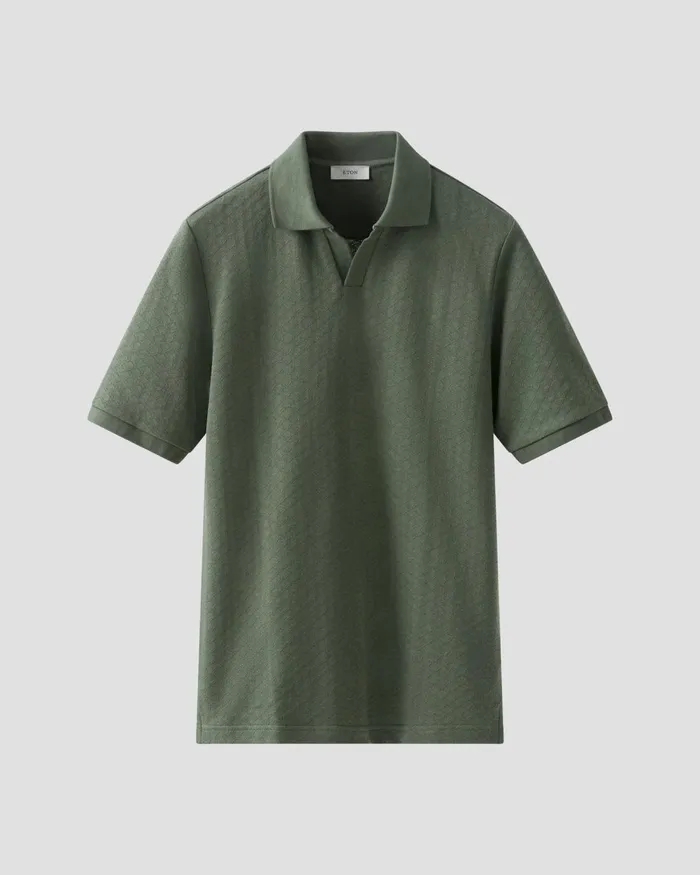 Men Jacquard Polo Shirt Green Eton Knitwear Men Jacquard Polo Shirt Green Eton Knitwear
