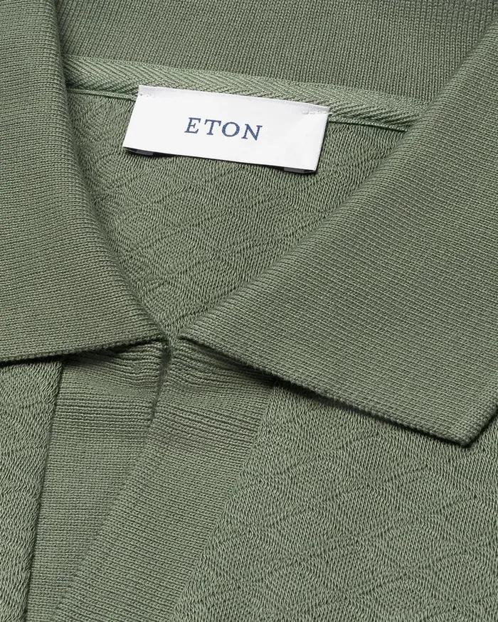 Men Jacquard Polo Shirt Green Eton Knitwear Men Jacquard Polo Shirt Green Eton Knitwear