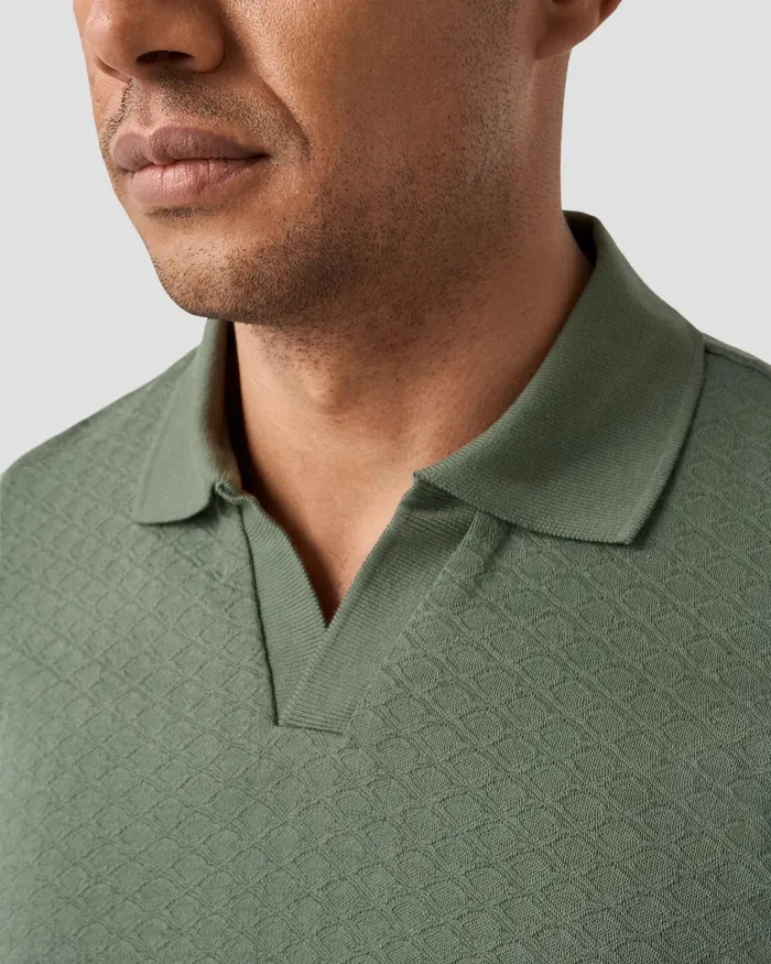 Men Jacquard Polo Shirt Green Eton Knitwear Men Jacquard Polo Shirt Green Eton Knitwear