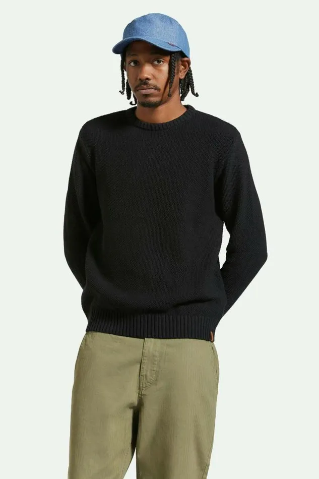Men Jacques Waffle Knit Sweater Black Brixton Sweatshirts and Hoodies