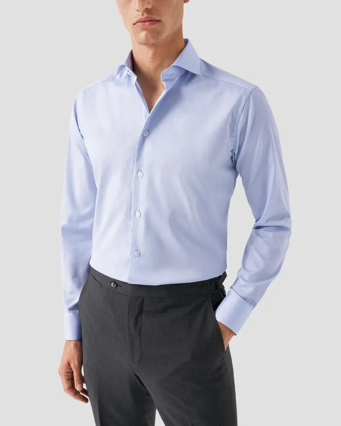 Men Light Blue Signature Twill Shirt 8211 Wide Spread Collar Blue Eton Dress Shirts