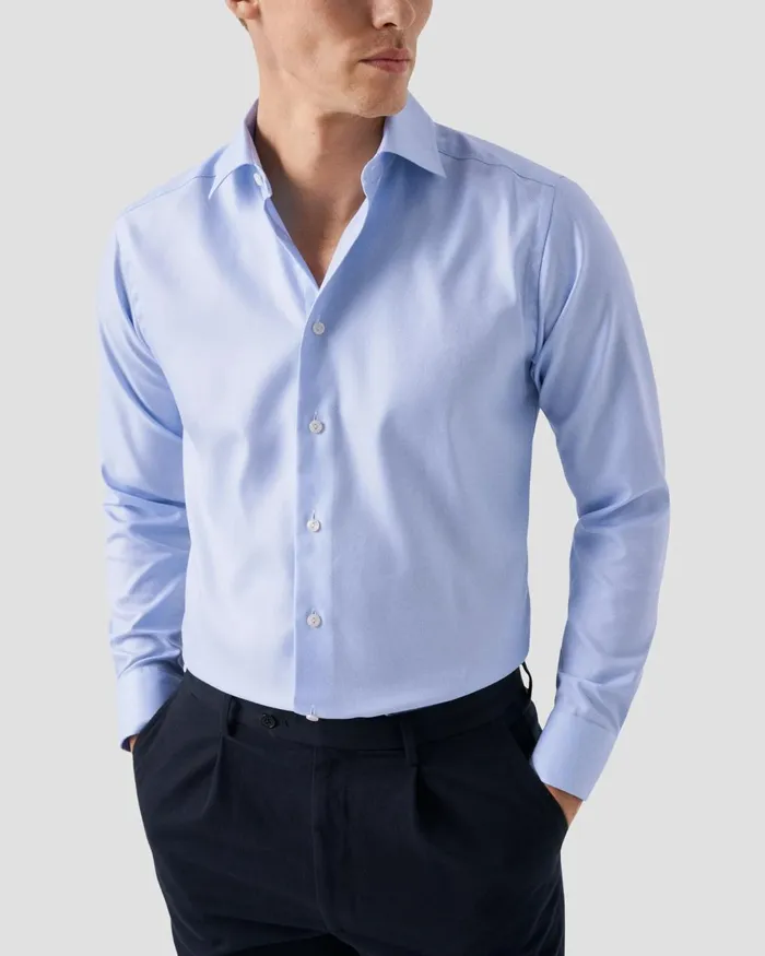 Men Light Blue Textured Twill Shirt Blue Eton Dress Shirts