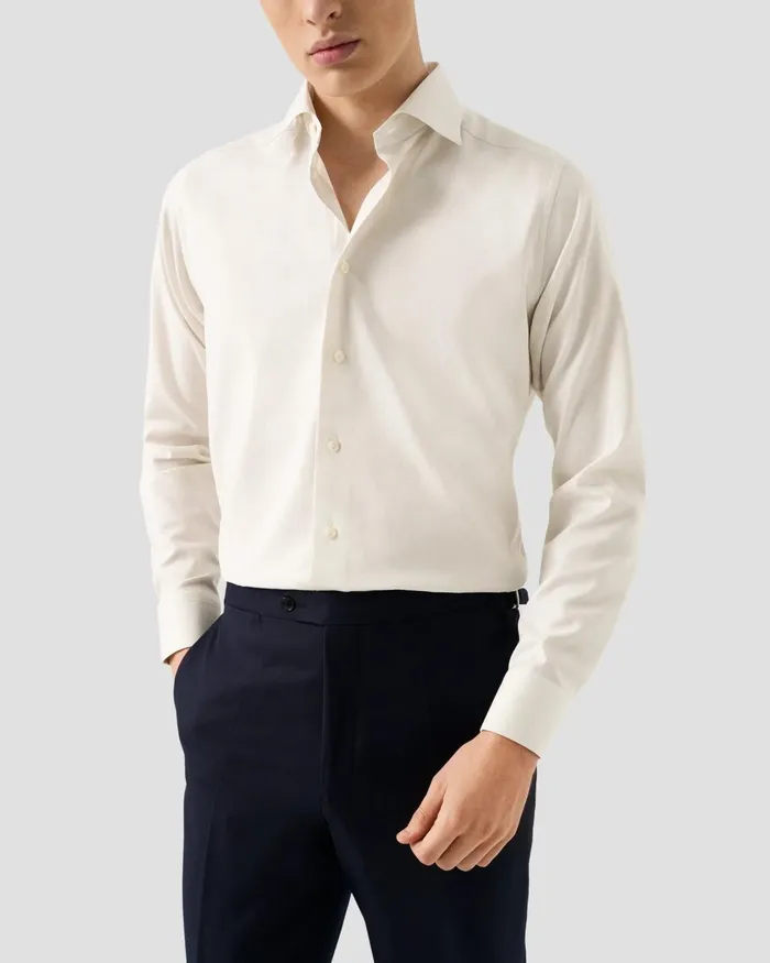 Men Melange Fine Twill Shirt White Eton Dress Shirts