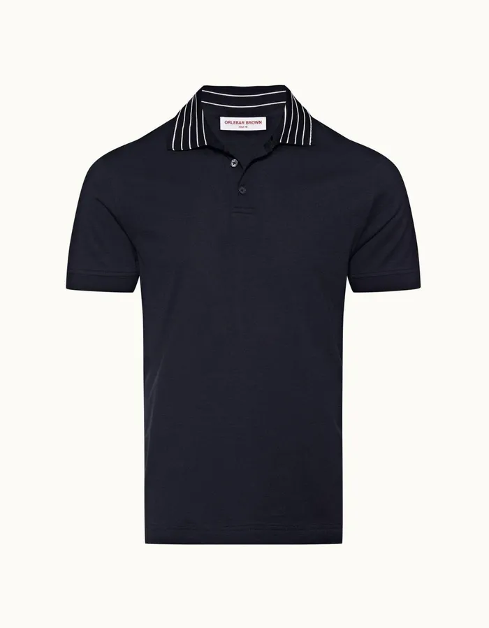 Men Orlebar Brown Polo Shirts Dominic Stripe Night Iris