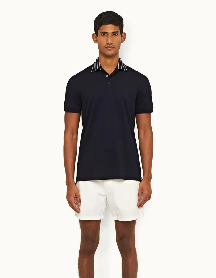 Men Orlebar Brown Polo Shirts Dominic Stripe Night Iris