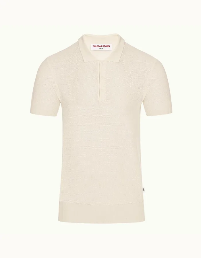 Men Orlebar Brown Polo Shirts Dr No Knitted Polo Ivory