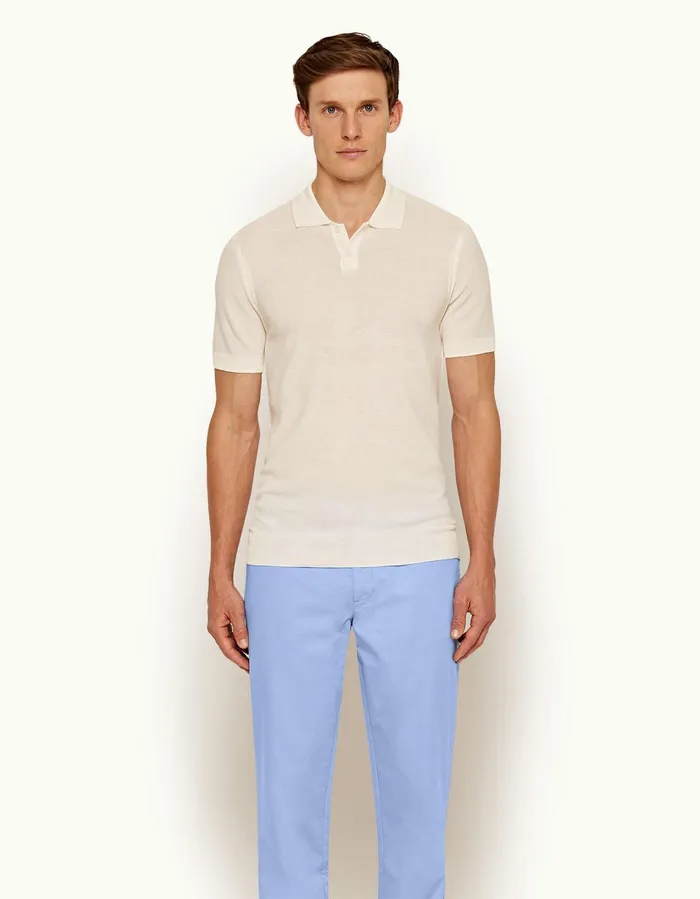 Men Orlebar Brown Polo Shirts Dr No Knitted Polo Ivory