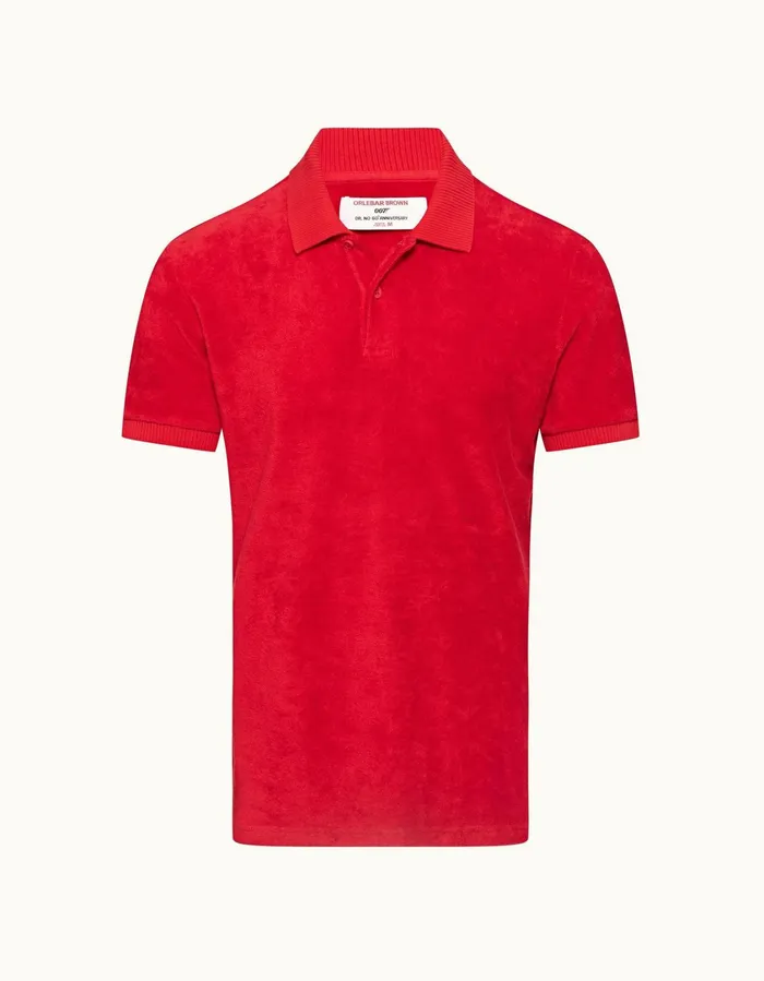 Men Orlebar Brown Polo Shirts Dr No Towelling Polo Red