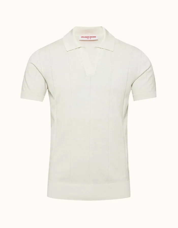 Men Orlebar Brown Polo Shirts Horton Cotton Silk White Sand