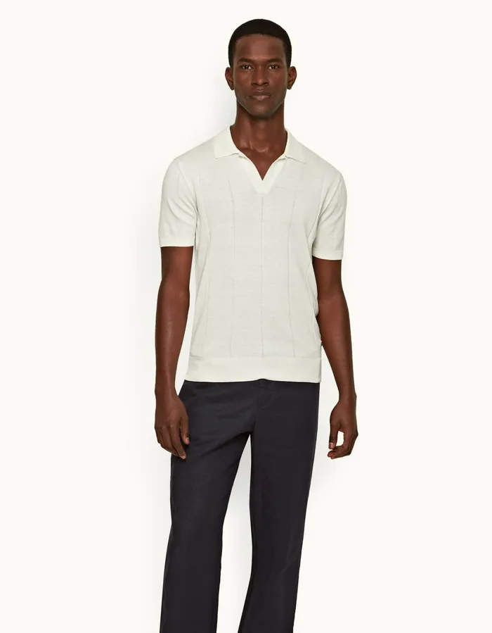 Men Orlebar Brown Polo Shirts Horton Cotton Silk White Sand