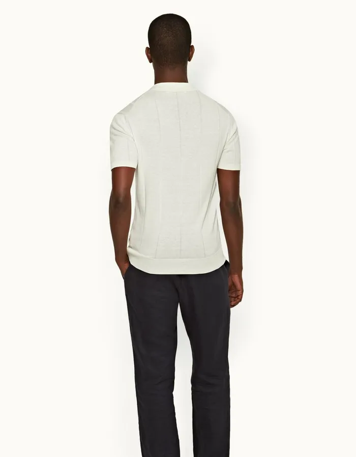 Men Orlebar Brown Polo Shirts Horton Cotton Silk White Sand