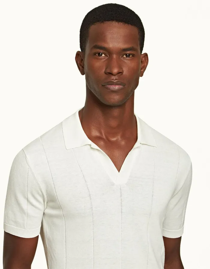 Men Orlebar Brown Polo Shirts Horton Cotton Silk White Sand