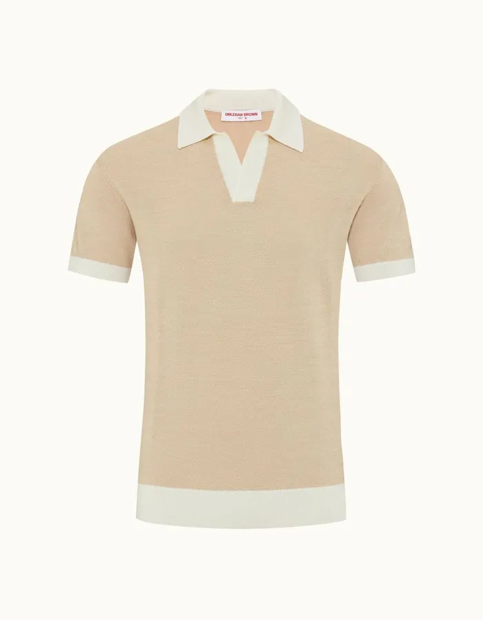 Men Orlebar Brown Polo Shirts Horton Merino White Sandbiscuit