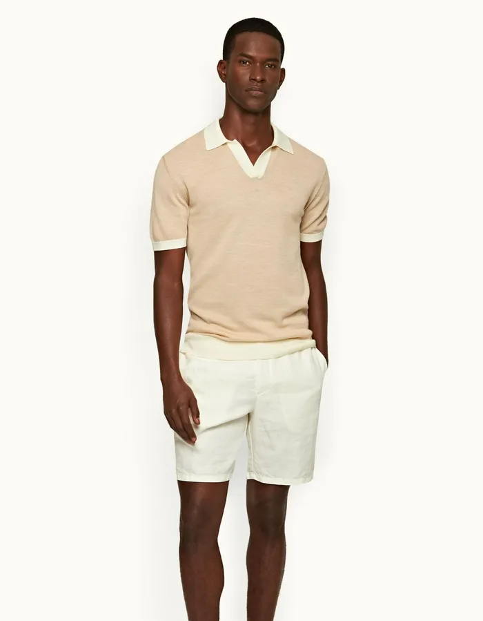 Men Orlebar Brown Polo Shirts Horton Merino White Sandbiscuit