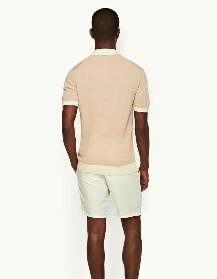 Men Orlebar Brown Polo Shirts Horton Merino White Sandbiscuit