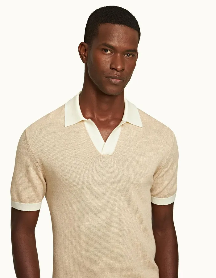 Men Orlebar Brown Polo Shirts Horton Merino White Sandbiscuit