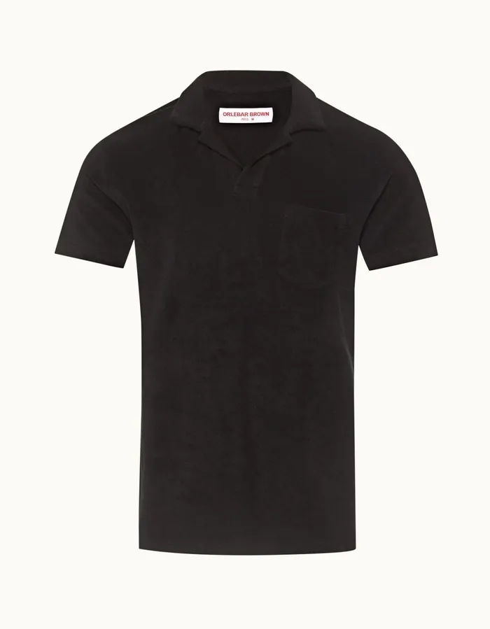 Men Orlebar Brown Polo Shirts Terry Towelling Black
