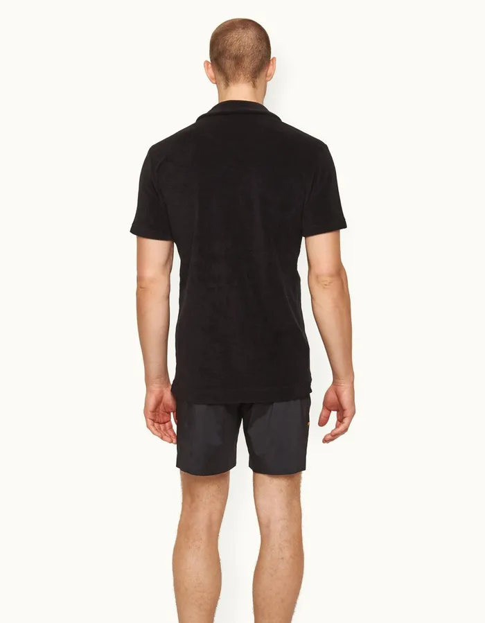 Men Orlebar Brown Polo Shirts Terry Towelling Black