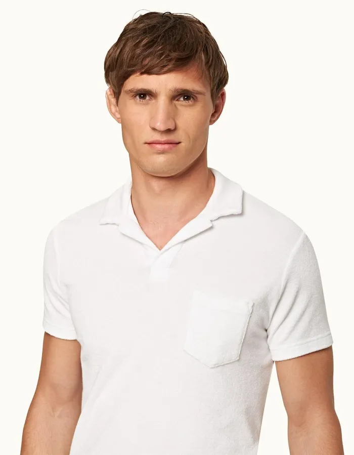 Men Orlebar Brown Polo Shirts Terry Towelling White