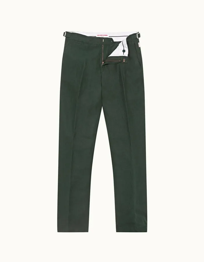 Men Orlebar Brown Trousers Griffon Linen Dark Sherwood