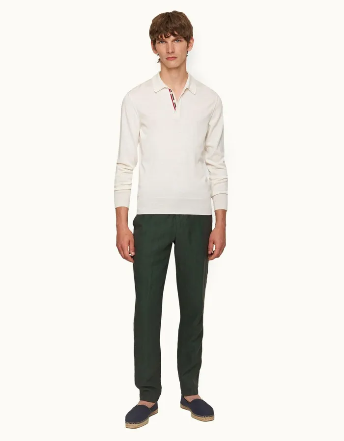 Men Orlebar Brown Trousers Griffon Linen Dark Sherwood