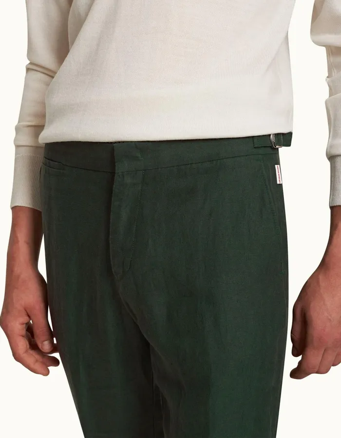 Men Orlebar Brown Trousers Griffon Linen Dark Sherwood