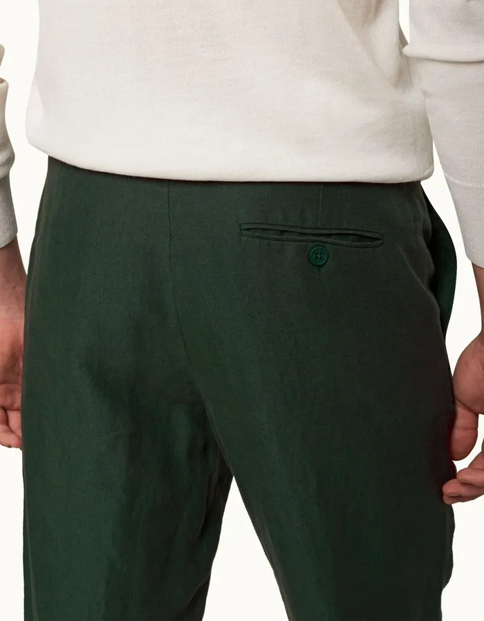 Men Orlebar Brown Trousers Griffon Linen Dark Sherwood