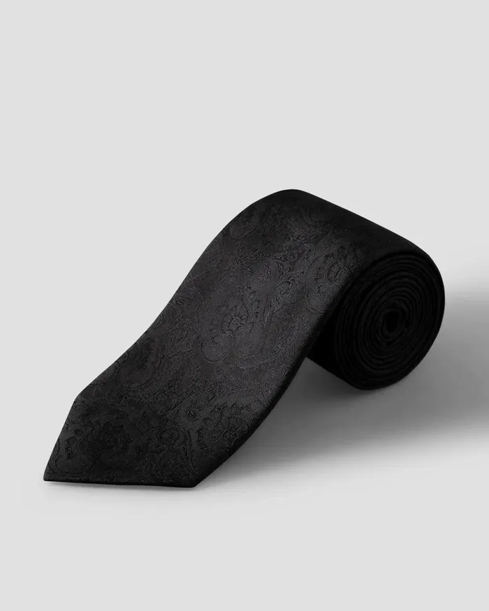 Men Paisley Woven Silk Tie Black Eton Ties