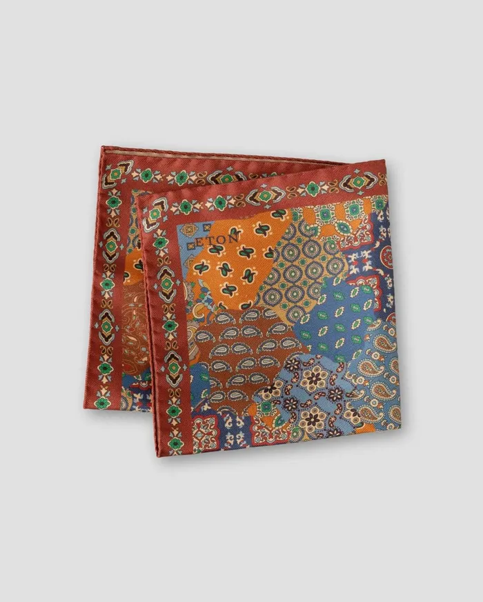 Men Patchwork Silk Pocket Square Orange Eton Pocket Squares Men Patchwork Silk Pocket Square Orange Eton Pocket Squares