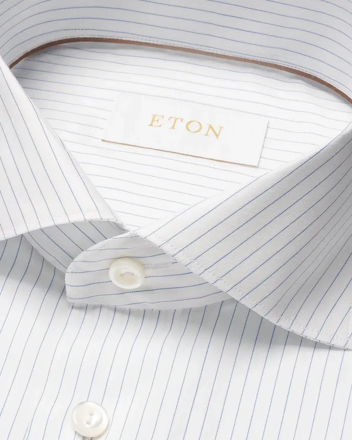 Men Pin Stripe Cotton and Silk Shirt Blue Eton Casual Shirts Men Pin Stripe Cotton and Silk Shirt Blue Eton Casual Shirts
