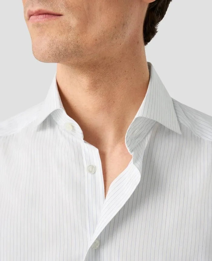 Men Pin Stripe Cotton and Silk Shirt Blue Eton Casual Shirts Men Pin Stripe Cotton and Silk Shirt Blue Eton Casual Shirts