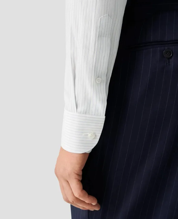 Men Pin Stripe Cotton and Silk Shirt Blue Eton Casual Shirts Men Pin Stripe Cotton and Silk Shirt Blue Eton Casual Shirts