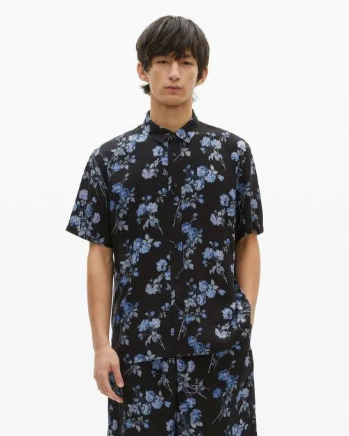 Men Shirts The Kooples Black 039Neon Roses039 Print Shirt Black Blue