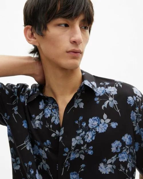 Men Shirts The Kooples Black 039Neon Roses039 Print Shirt Black Blue