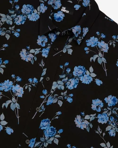 Men Shirts The Kooples Black 039Neon Roses039 Print Shirt Black Blue