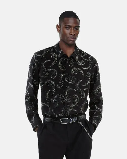Men Shirts The Kooples Feather Print Shirt Black White