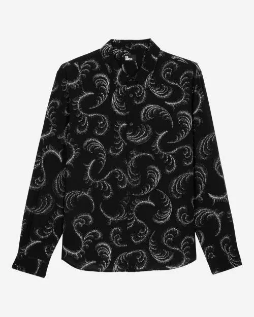 Men Shirts The Kooples Feather Print Shirt Black White