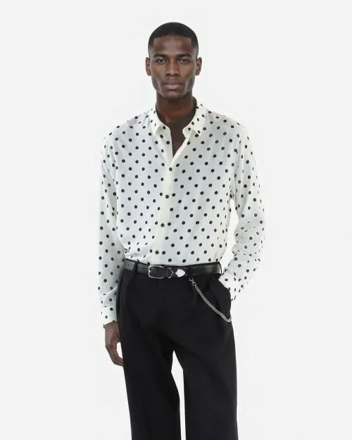 Men Shirts The Kooples White Polka Dot Printed Shirt White Black