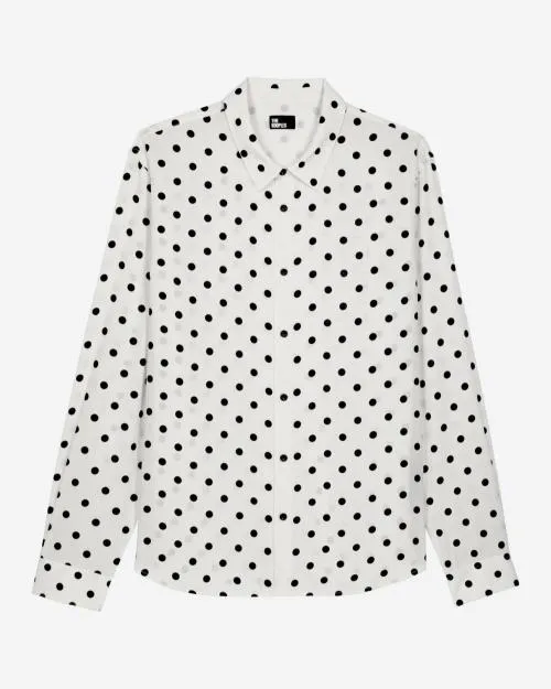Men Shirts The Kooples White Polka Dot Printed Shirt White Black
