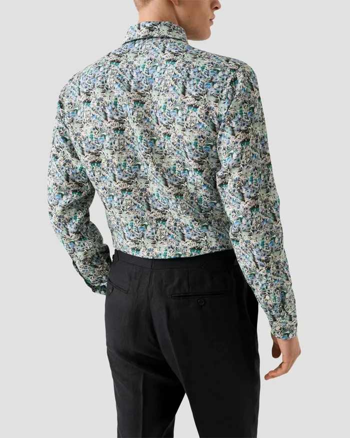 Men Soft Mosaic Flower Print Linen Shirt Blue Eton Casual Shirts Men Soft Mosaic Flower Print Linen Shirt Blue Eton Casual Shirts