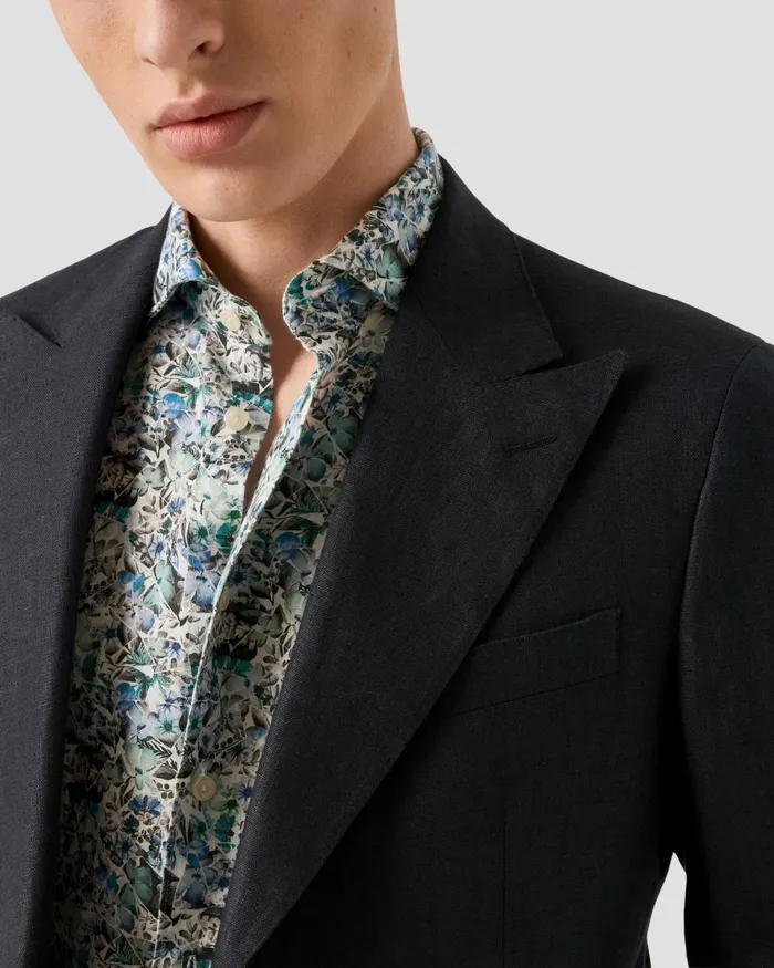 Men Soft Mosaic Flower Print Linen Shirt Blue Eton Casual Shirts Men Soft Mosaic Flower Print Linen Shirt Blue Eton Casual Shirts