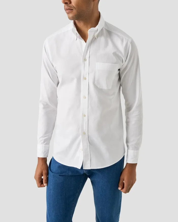 Men Solid Oxford Shirt White Eton Casual Shirts