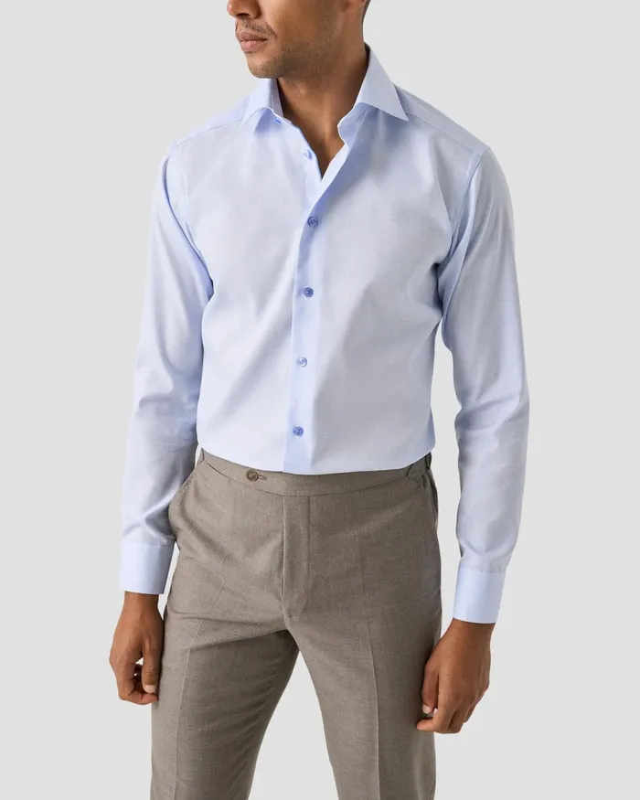 Men Solid Textured Twill Shirt Blue Eton Dress Shirts