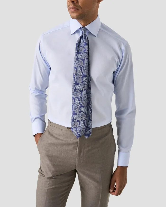 Men Solid Textured Twill Shirt Blue Eton Dress Shirts Men Solid Textured Twill Shirt Blue Eton Dress Shirts
