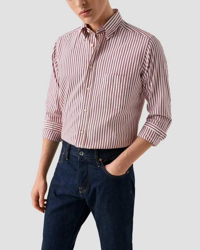 Men Striped Royal Oxford Shirt Red Eton Casual Shirts Men Striped Royal Oxford Shirt Red Eton Casual Shirts